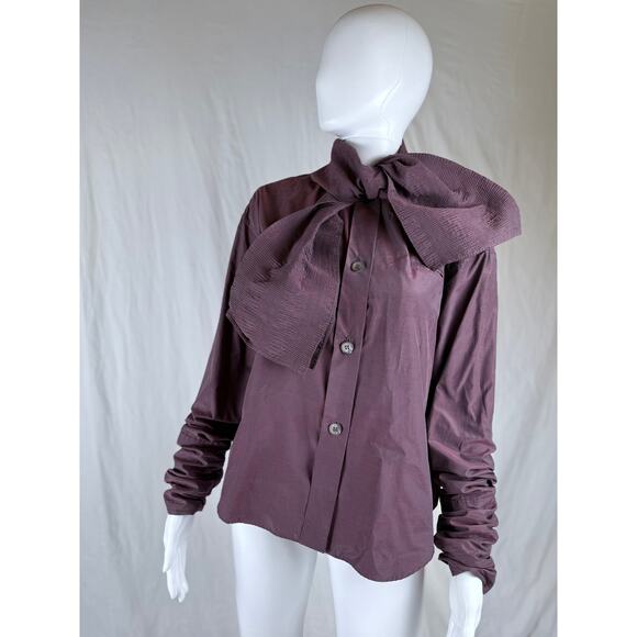 Iconic Romeo Gigli 1993 blouse with scarf collar and ruched sleeves IT40 - Picture 1 of 12